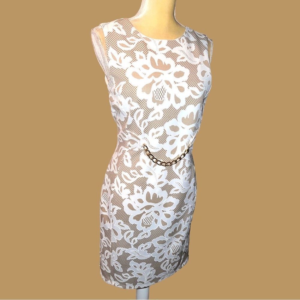 Enfocus brand beige dress with cream lace design overlay! New - Picture 9 of 12